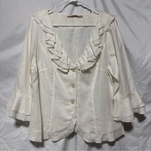 Melanie Lyne Romantic White Linen Ruffle Blouse 12 | Cottagecore | Fairycore